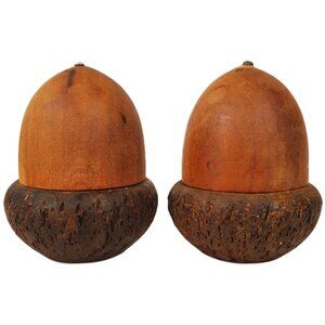 Vintage Wooden Acorn Salt & Pepper Shakers. Mid Century. Q.Z. Craft Fairchild WI